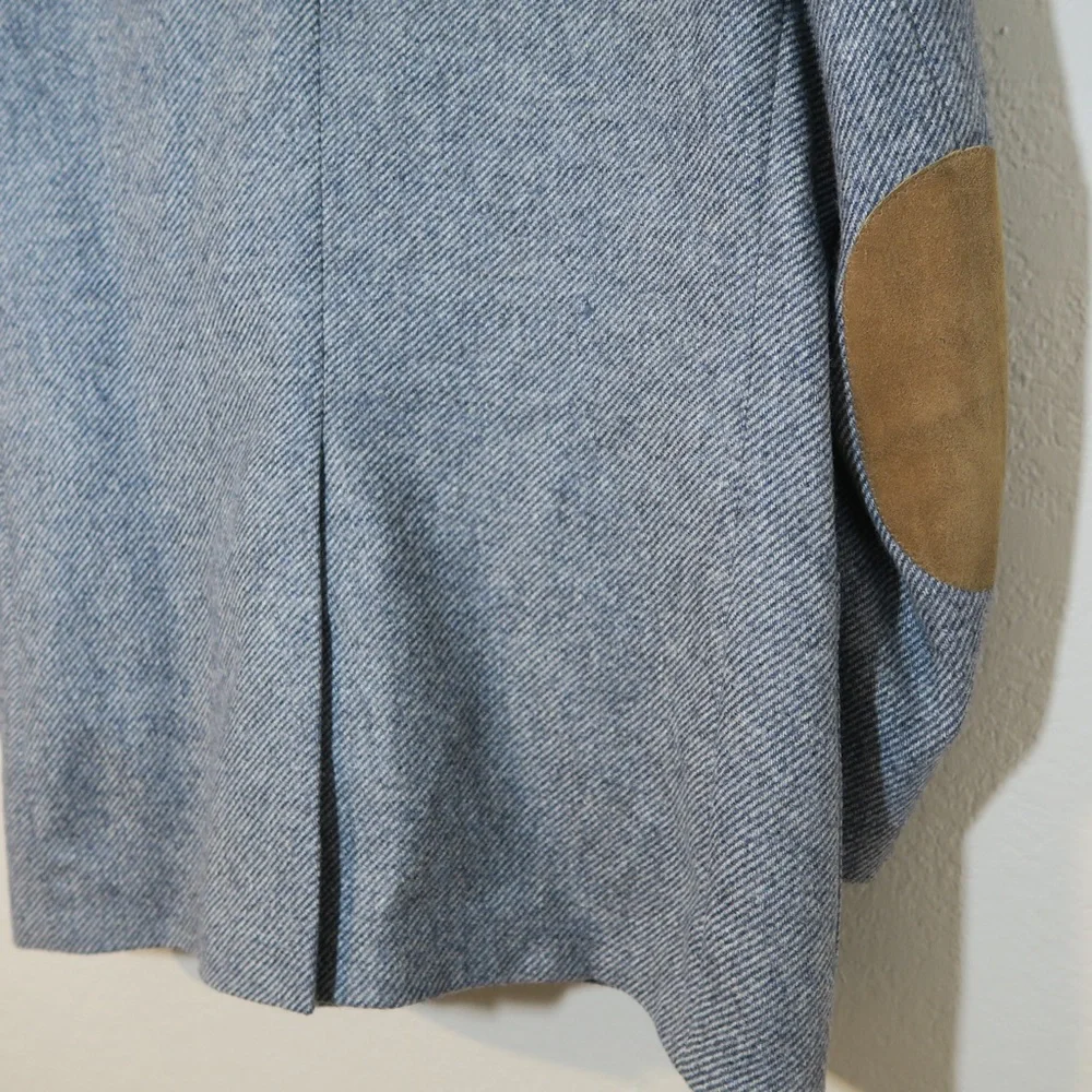 WFF Wool Sport Coat Blazer Herringbone Tweed‎ 2 Button Gray Elbow Patches
